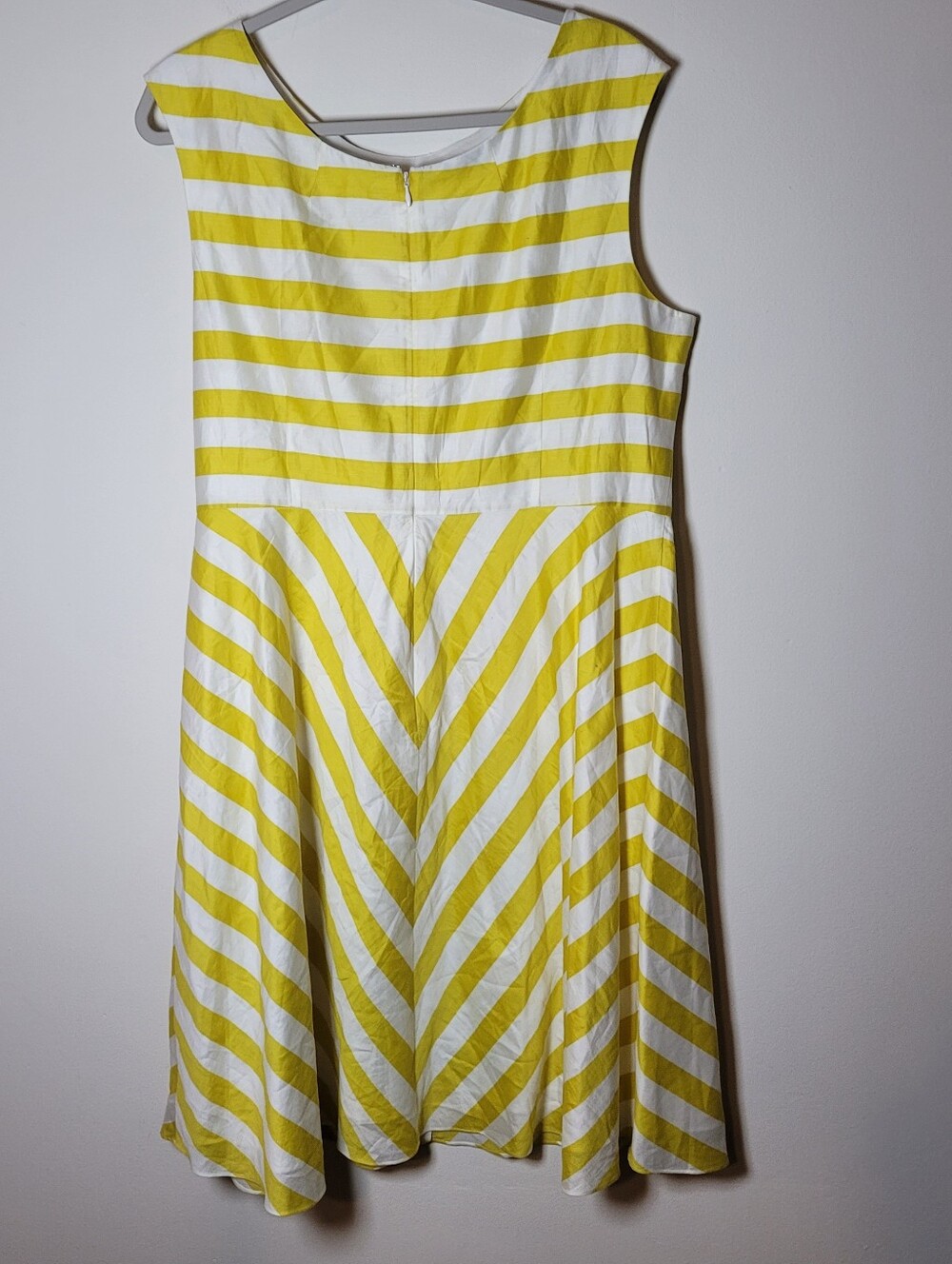 Boden Yellow and White Striped Sleeveless Midi Dress Size 14R Cotton - Picture 2 of 8